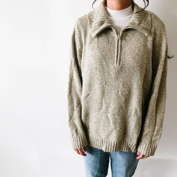 Vintage Sweaters - Vintage Tan Quarter Zip Up Sweater